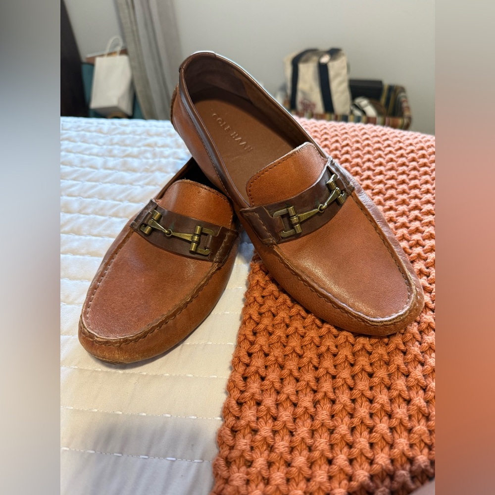 Cole Haan Tan Leather Loafers with Brass Accent